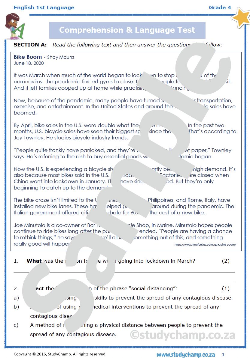 Grade 4 English Comprehension: Bike Boom