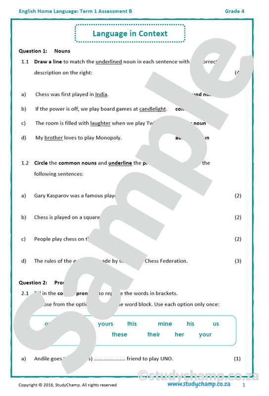 Grade 4 English: Term 1 Assessment B