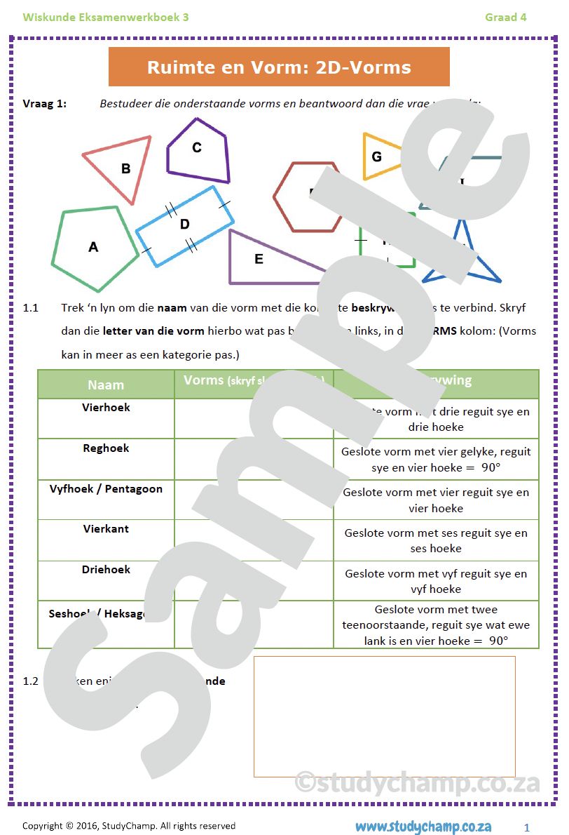Graad 4 Wiskunde Jaareind Hersiening: Werkboek 3