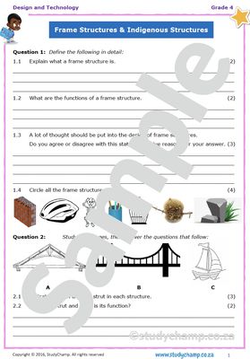 Grade 4 Technology Worksheet: Frame Structures and Indigenous Structures