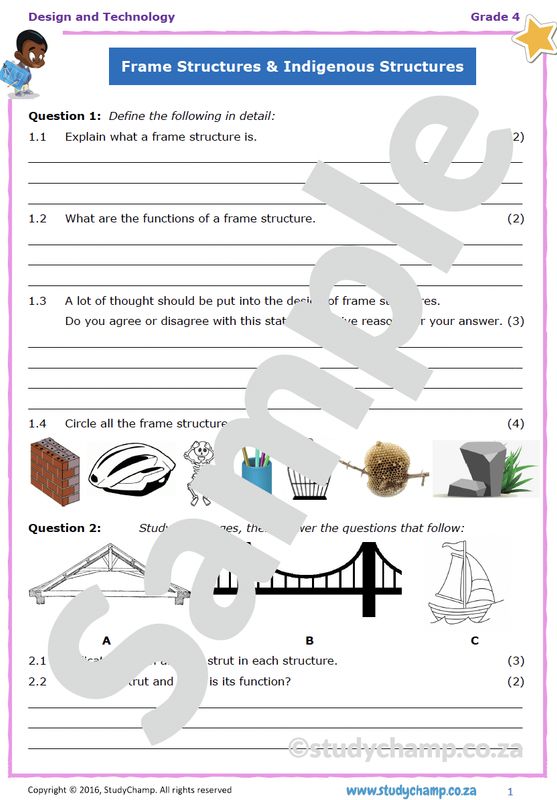 Grade 4 Technology Worksheet: Frame Structures and Indigenous Structures