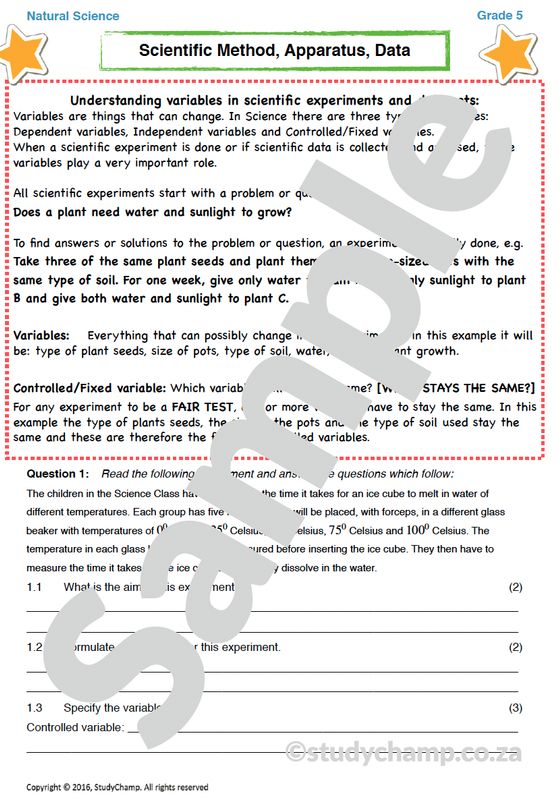 Grade 5 Natural Sciences Worksheet: Scientific apparatus and Method