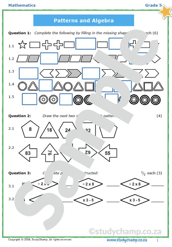 Grade 5 Mathematics Test: Number Patterns and Algebra
