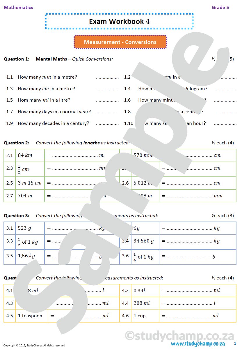 Grade 5 Mathematics Year-End Exam Workbook 4: Measurement