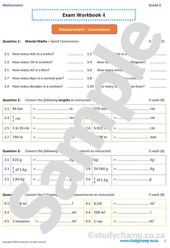 Grade 5 Mathematics Year-End Exam Workbook 4: Measurement
