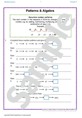 Grade 5 Mathematics Worksheet: Patterns and Algebra