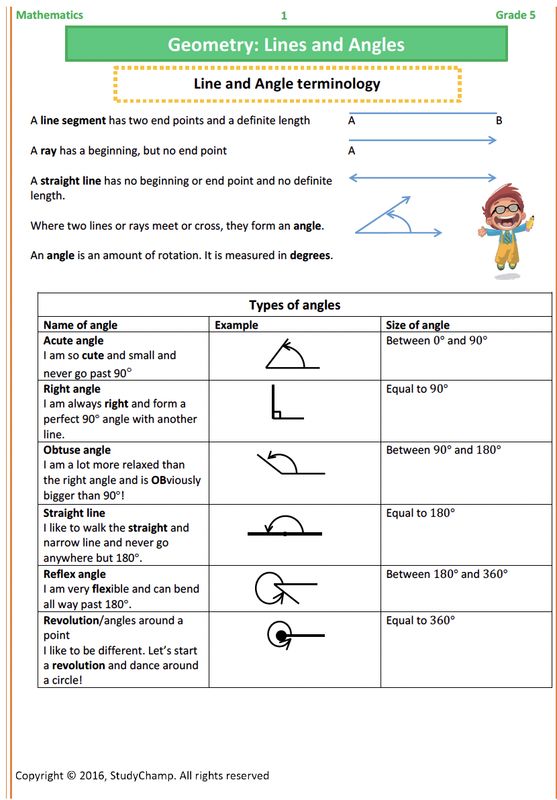 Grade 5 Mathematics Worksheet: Geometry - Lines and Angles
