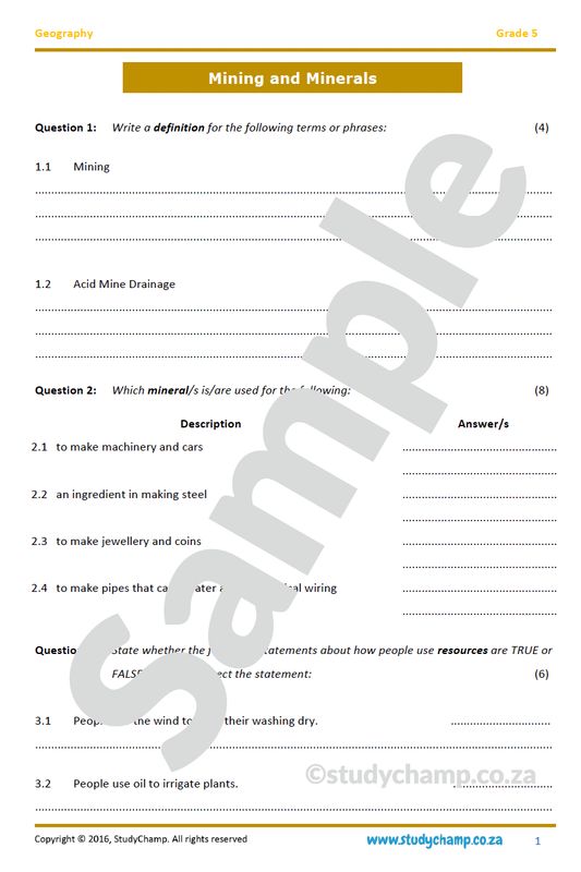 Grade 5 Geography Test: Mining and Minerals