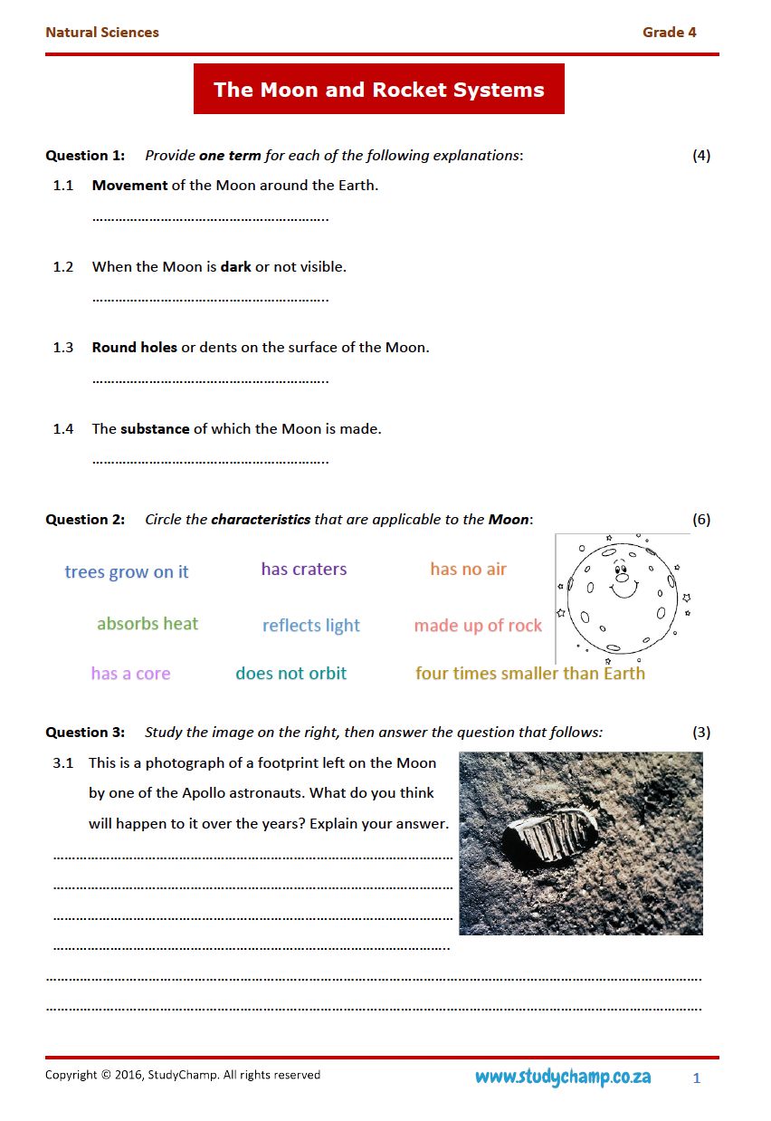 Grade 4 Natural Sciences Test: The Moon and Rocket Systems