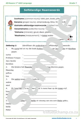 Grade 7 Afrikaans: Selfstandige naamwoorde