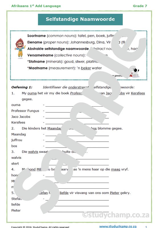 Grade 7 Afrikaans: Selfstandige naamwoorde