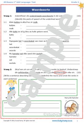 Grade 4 Afrikaans Toets: Woordsoorte