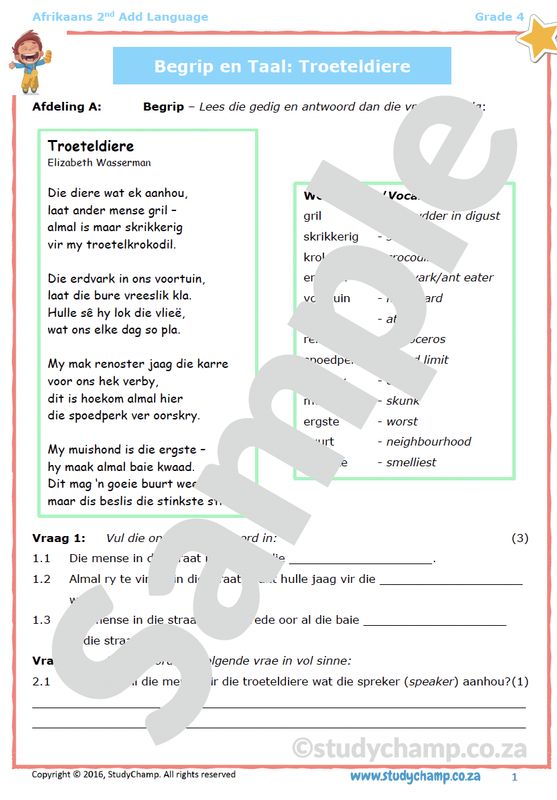 Grade 4 Afrikaans Begrip en Taal: Troeteldiere
