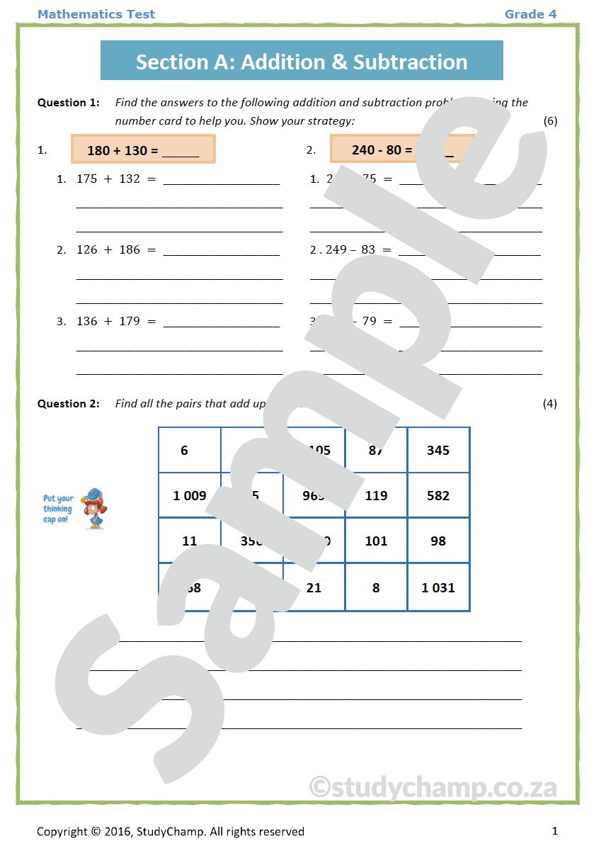 Grade 4 Mathematics Test: Mixed Practice - all operations