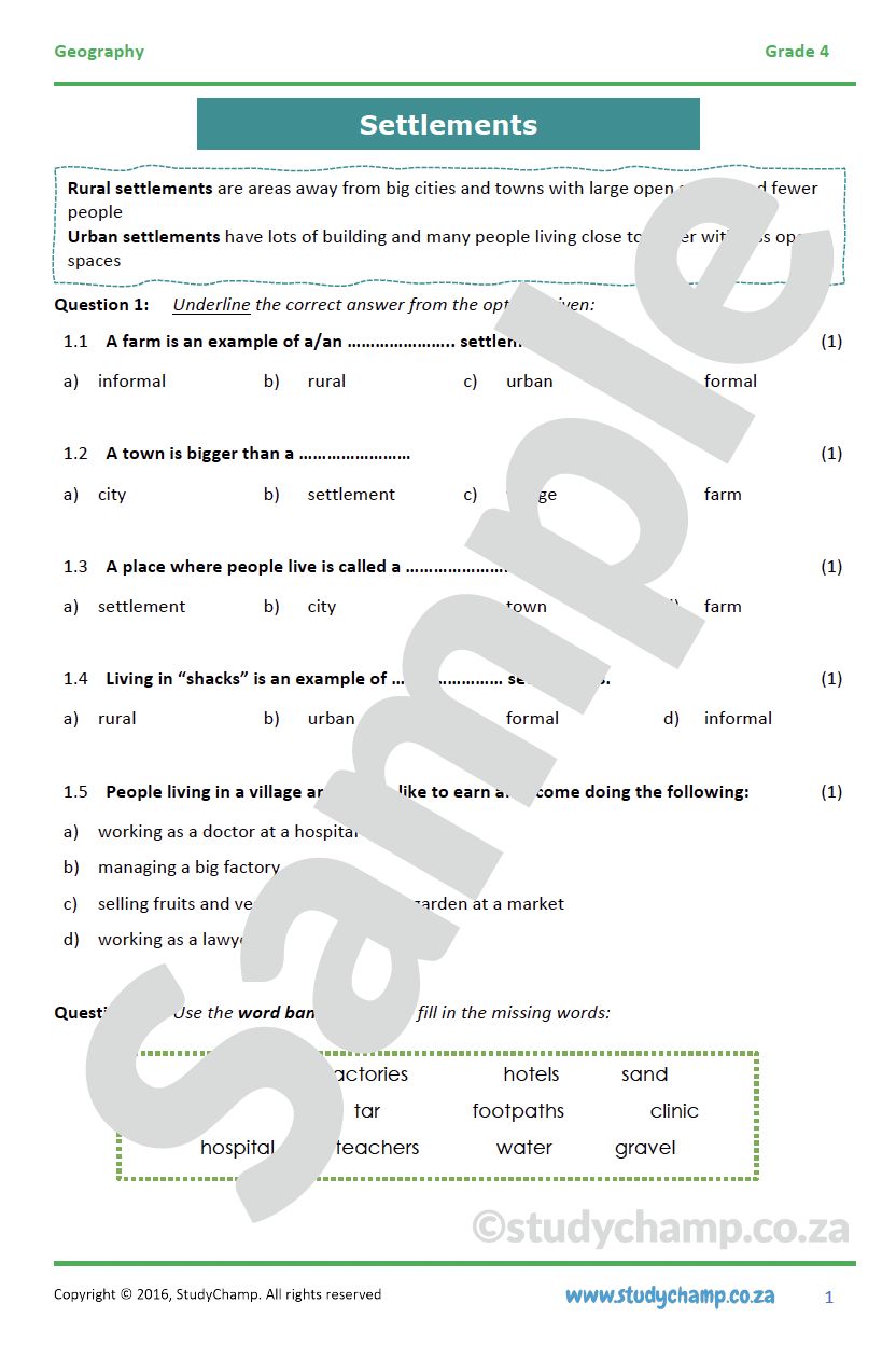 Grade 4 Geography Test: Settlements