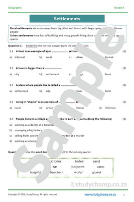 Grade 4 Geography Test: Settlements