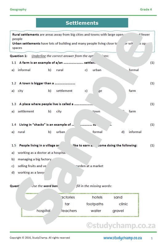 Grade 4 Geography Test: Settlements