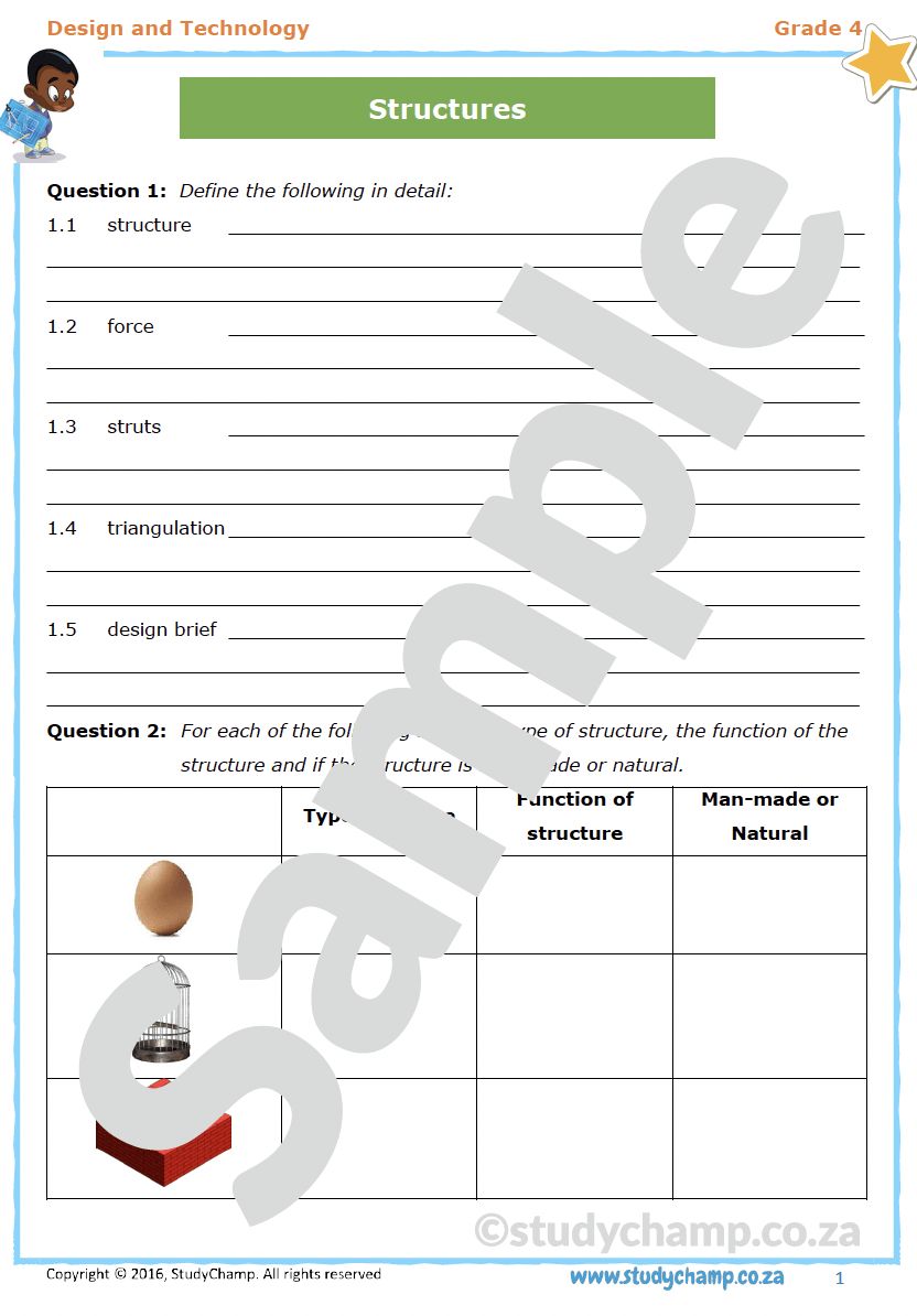 Grade 4 Technology worksheet: Structures and Design Process