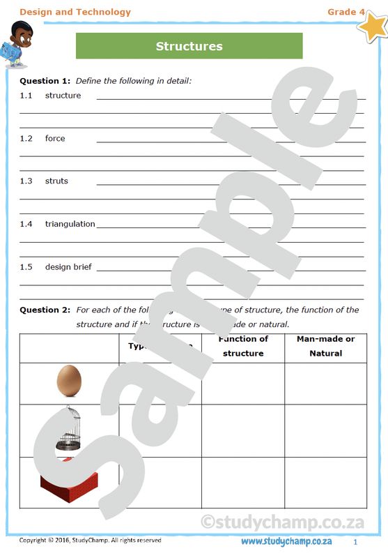 Grade 4 Technology worksheet: Structures and Design Process