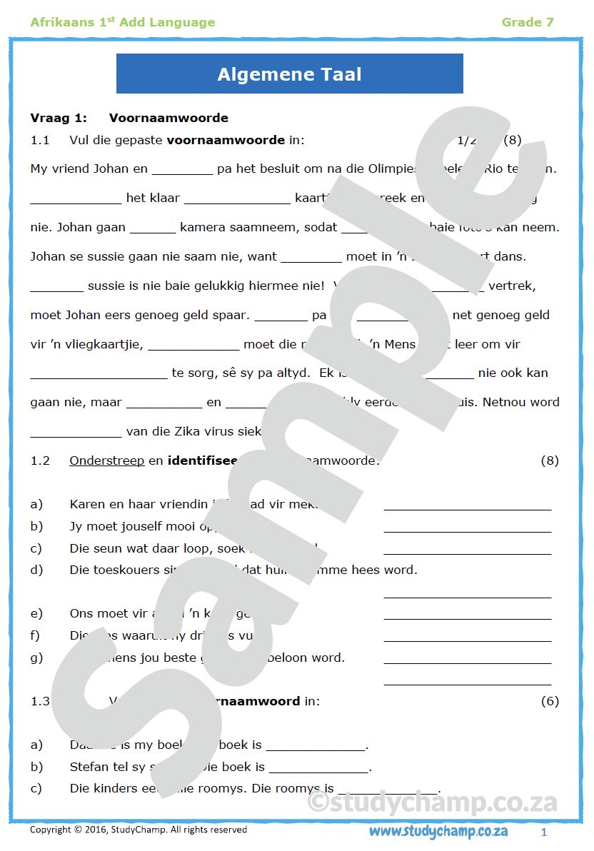 Grade 7 Afrikaans: Algemene Taal 2