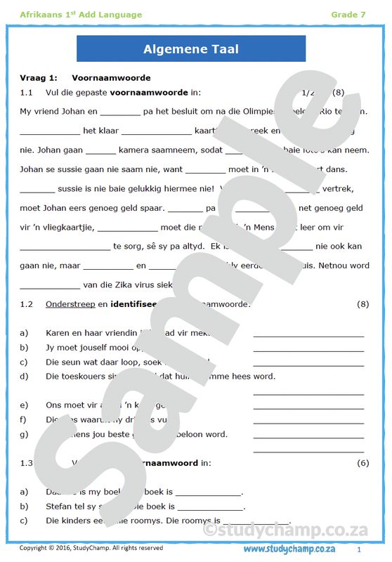 Grade 7 Afrikaans: Algemene Taal 2