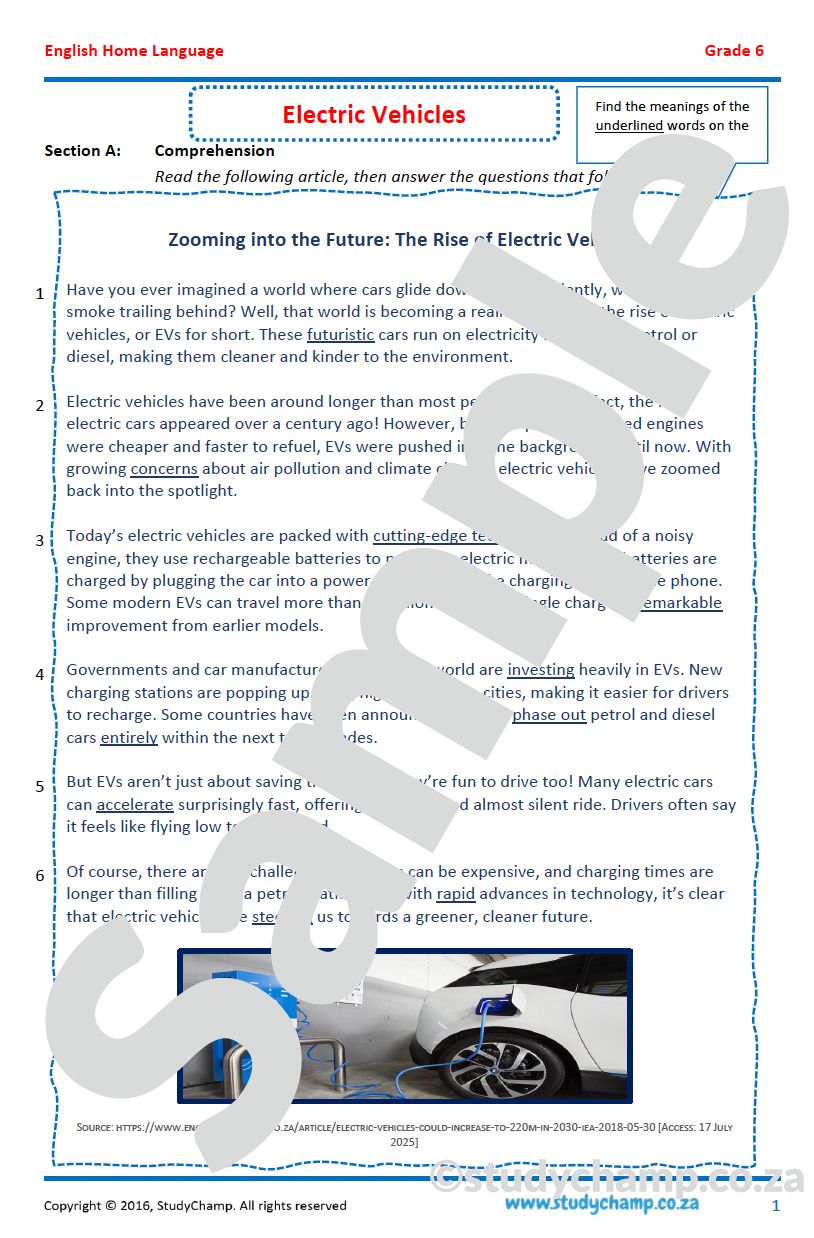 Grade 6 English Comprehension: Electric Vehicles