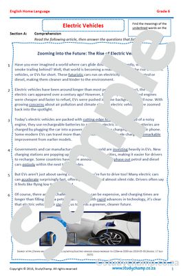 Grade 6 English Comprehension: Electric Vehicles