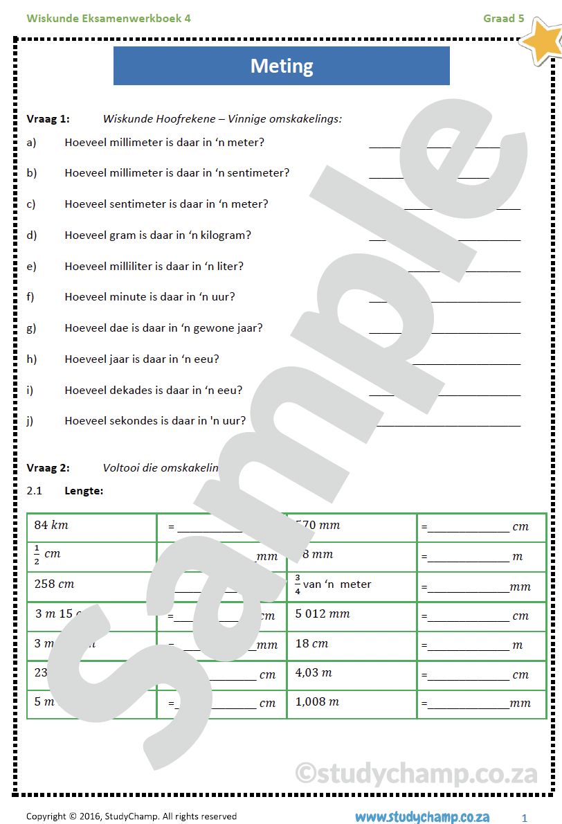 Graad 5 Wiskunde Jaareind Hersiening: Werkboek 4