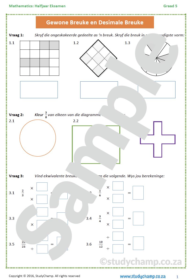 Graad 5 Wiskunde Halfjaar Hersiening: Werkboek 1 en 2