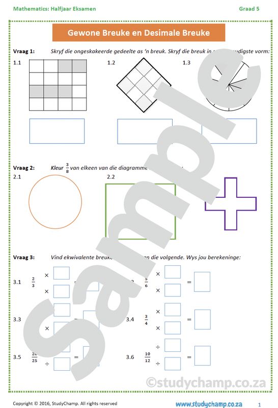 Graad 5 Wiskunde Halfjaar Hersiening: Werkboek 1 en 2