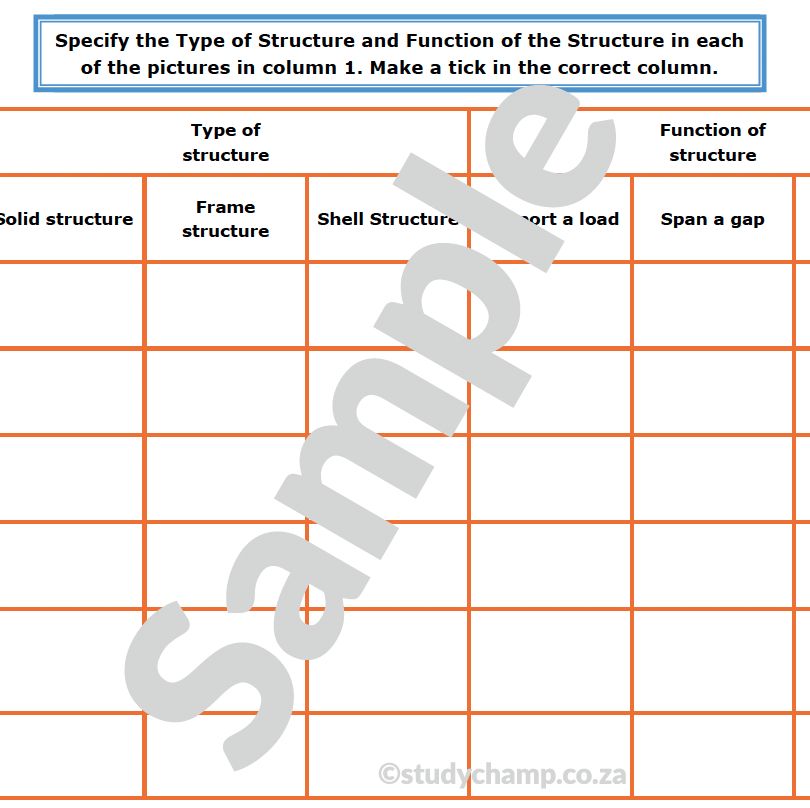 Grade 5 Technology Worksheet: Structures