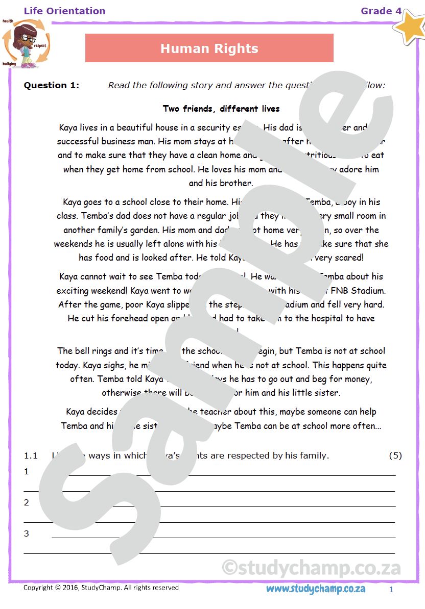 Grade 4 Life Orientation Test: Test Skills and Thinking Maps