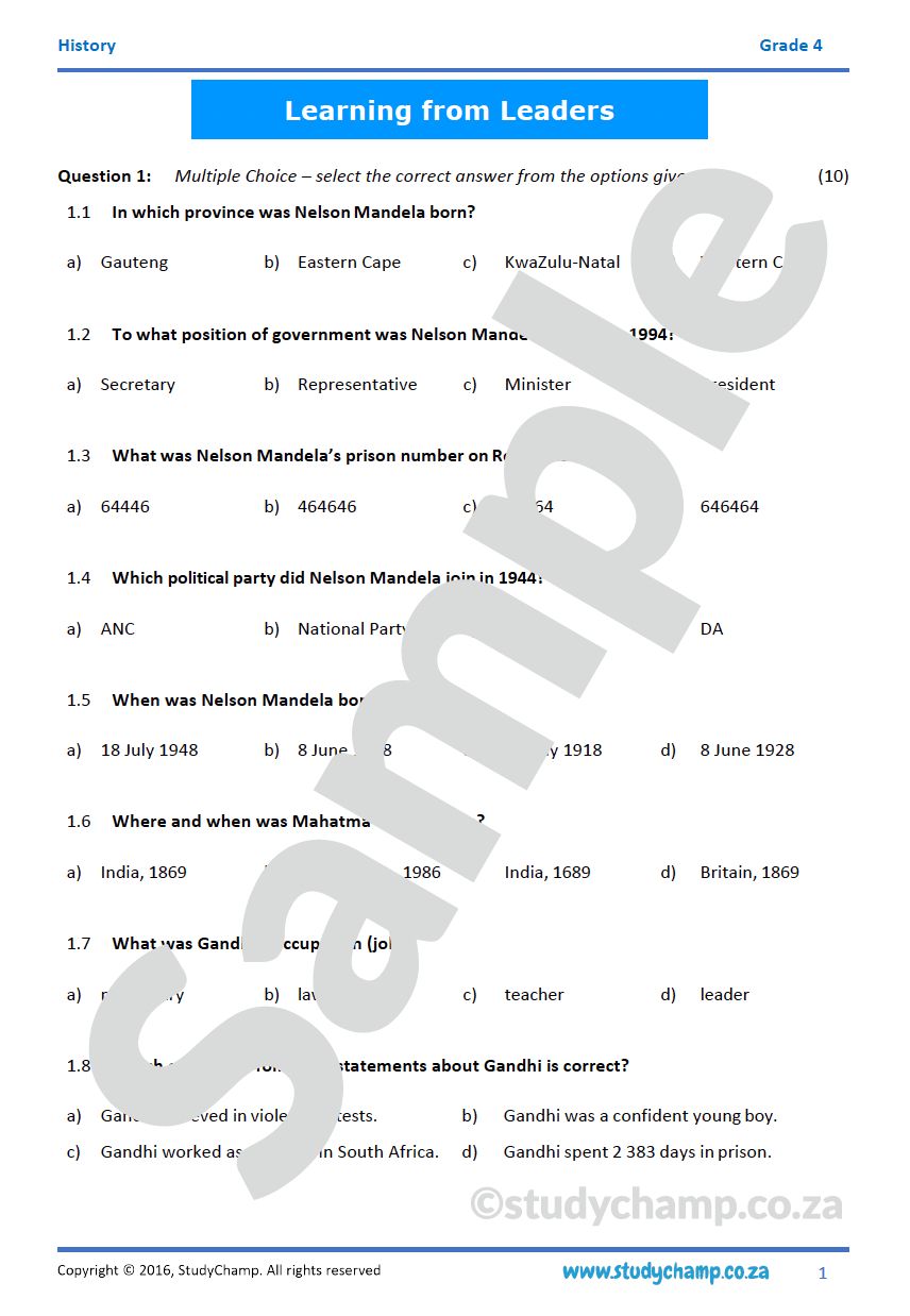 Grade 4 History Test: Learning from Leaders