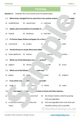 Grade 4 Geography Test: Farming