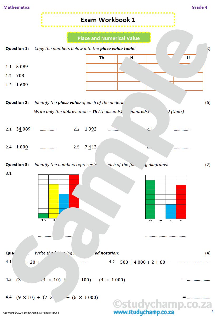 Grade 4 Maths Year-end Exam workbook 1: Numbers and Operations