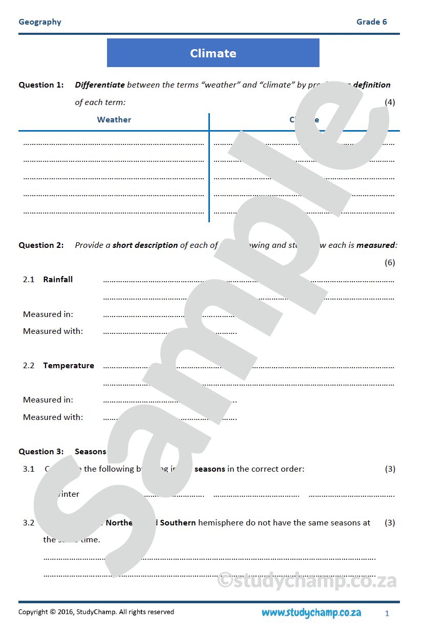 Grade 6 Geography Test: Climate around the World