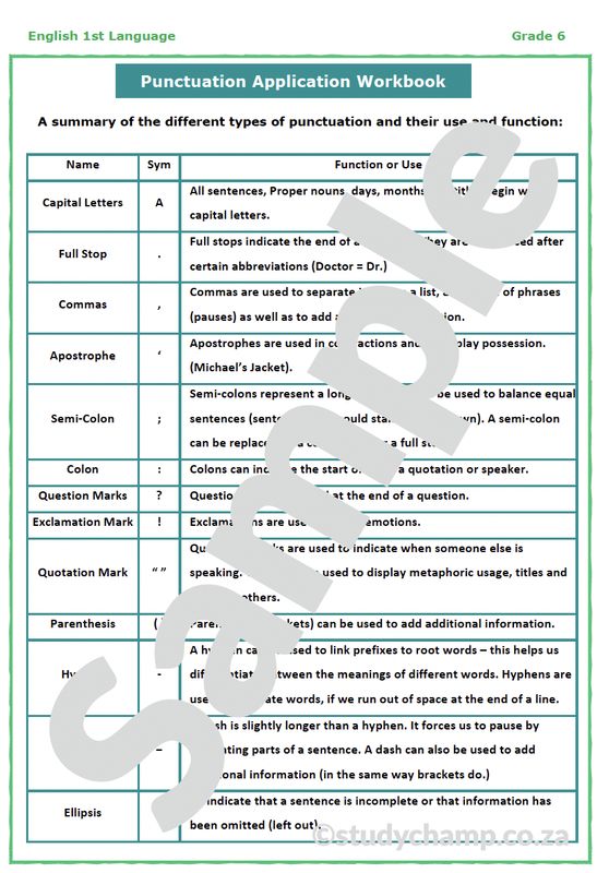 Grade 6 English Worksheet: Punctuation Application