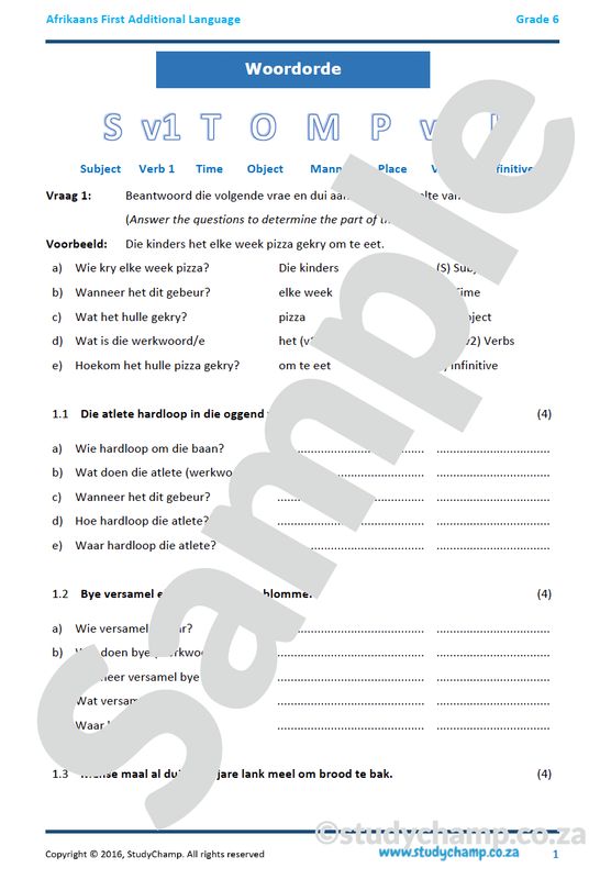 Grade 6 Afrikaans: Woordorde