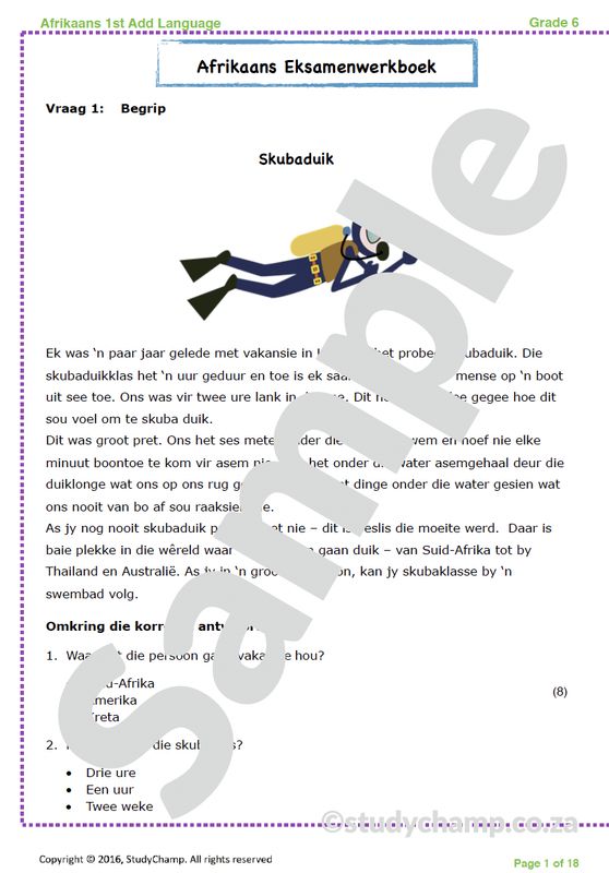 Grade 6 Afrikaans Year-end Exam Revision: Comprehension and Language