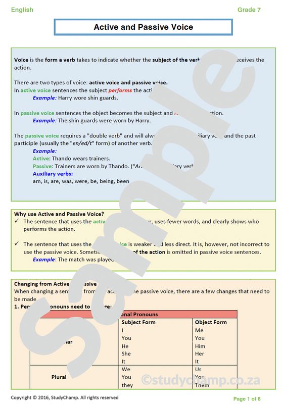 Grade 7 English Worksheet: Active and Passive Voice