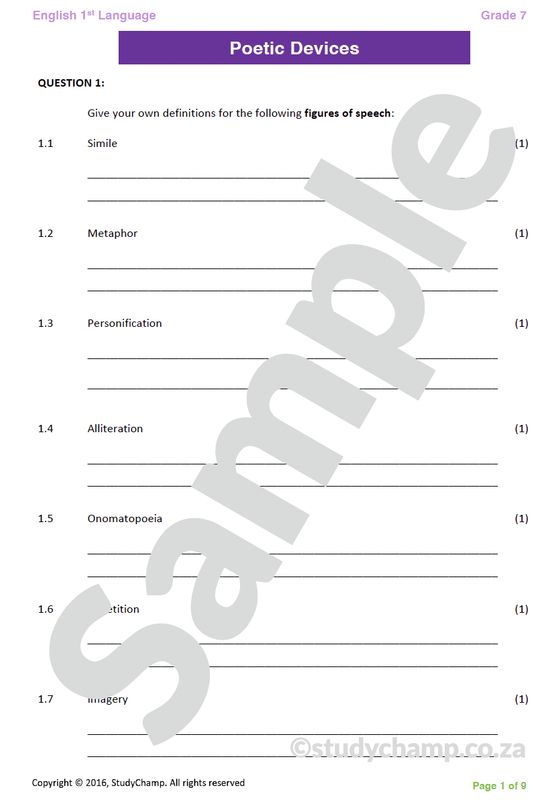 Grade 7 English workbook: Poetic Devices and Literary terms
