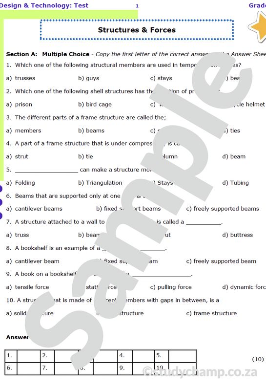 Grade 6 Technology Test: Structures and Forces