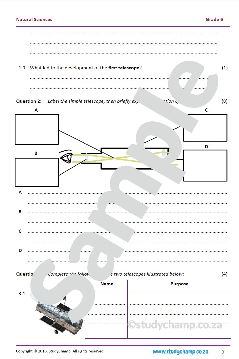 Grade 6 Natural Sciences Test: Telescopes and Exploring Space