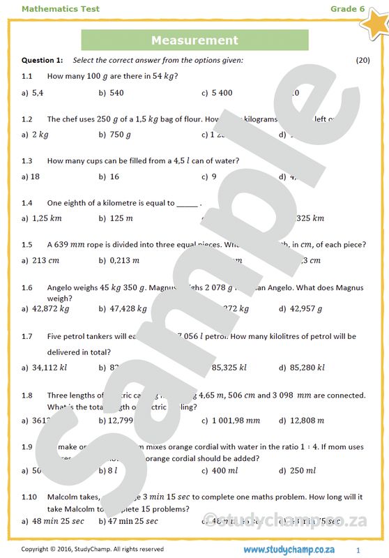 Grade 6 Maths Test: Measurement