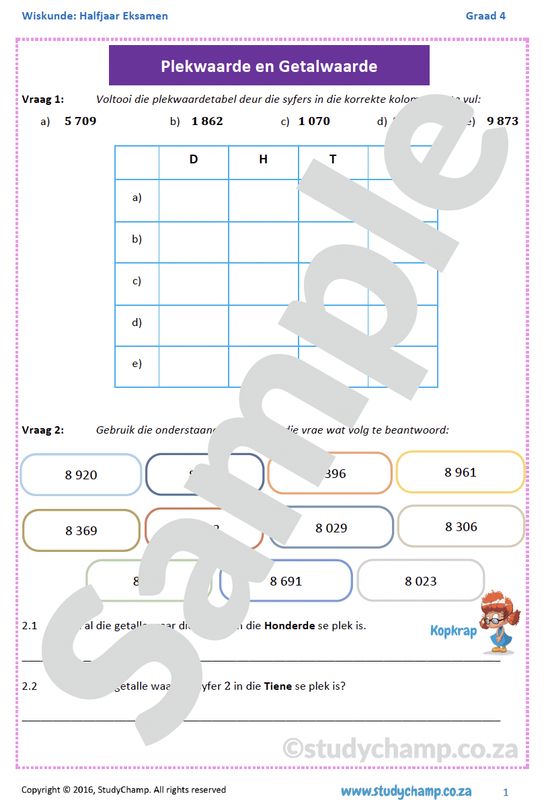 Graad 4 Wiskunde Halfjaar Hersiening: Werkboek 1 en 2
