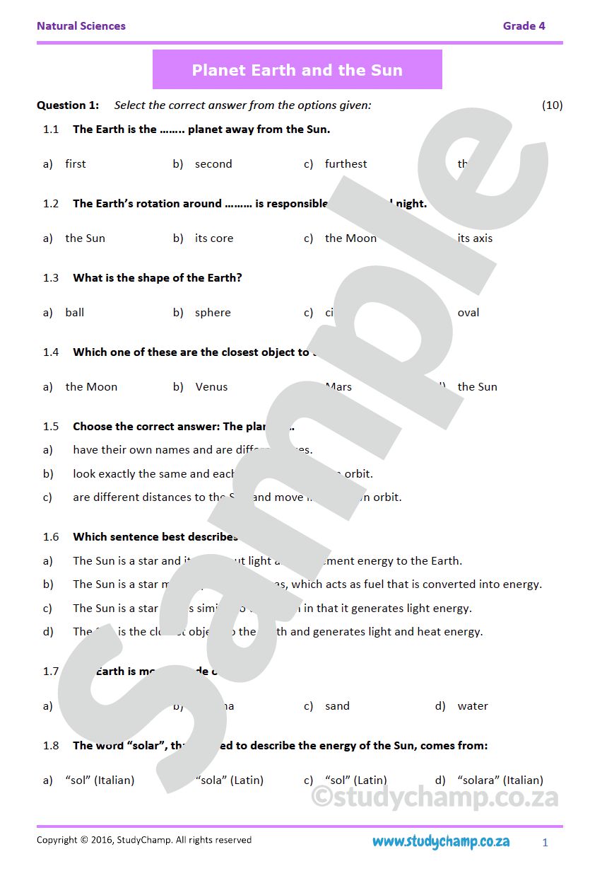 Grade 4 Natural Sciences Test: Planet Earth and the Sun