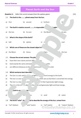 Grade 4 Natural Sciences Test: Planet Earth and the Sun