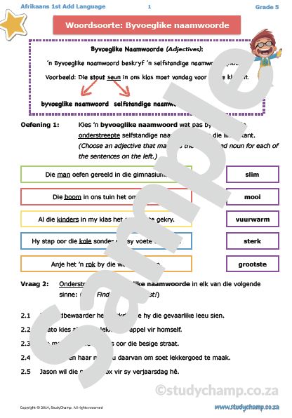 Grade 5 Afrikaans: Byvoeglike naamwoorde en Bywoorde