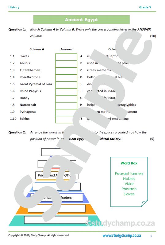 Grade 5 History Test: Ancient Egypt