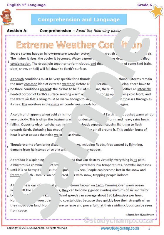 Grade 6 English Comprehension and Language: Extreme Weather